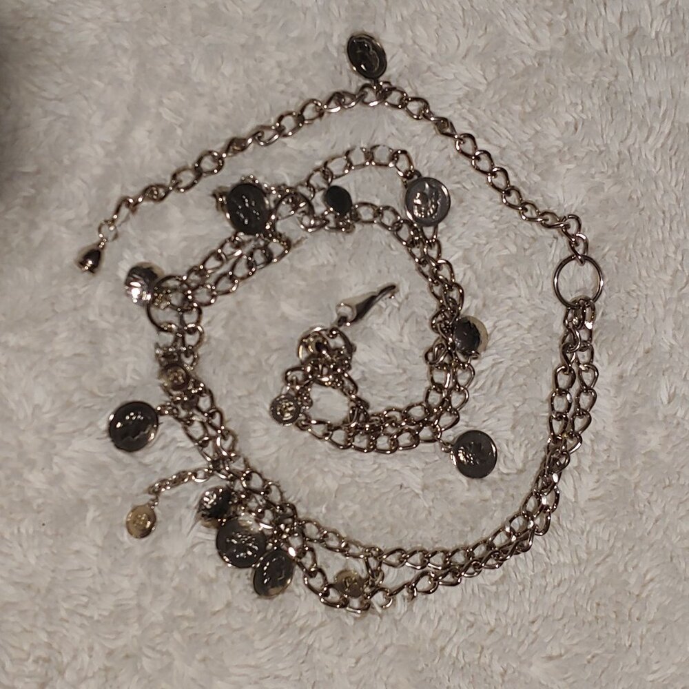 Silver-Tone Chain Belt Various Faux Coin Charms Y2k Mod Rocker Festival Gypsy